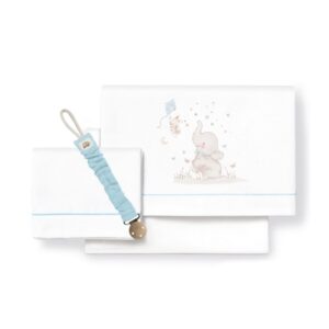 Mama Pato, tienda online de productos para bebés - Sabanas Interbaby Elefante Azul + Broche Azul