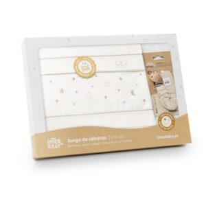 Mama Pato, tienda online de productos para bebés - Sabanas Interbaby Estrellas y Luna Gris + Broche Beige