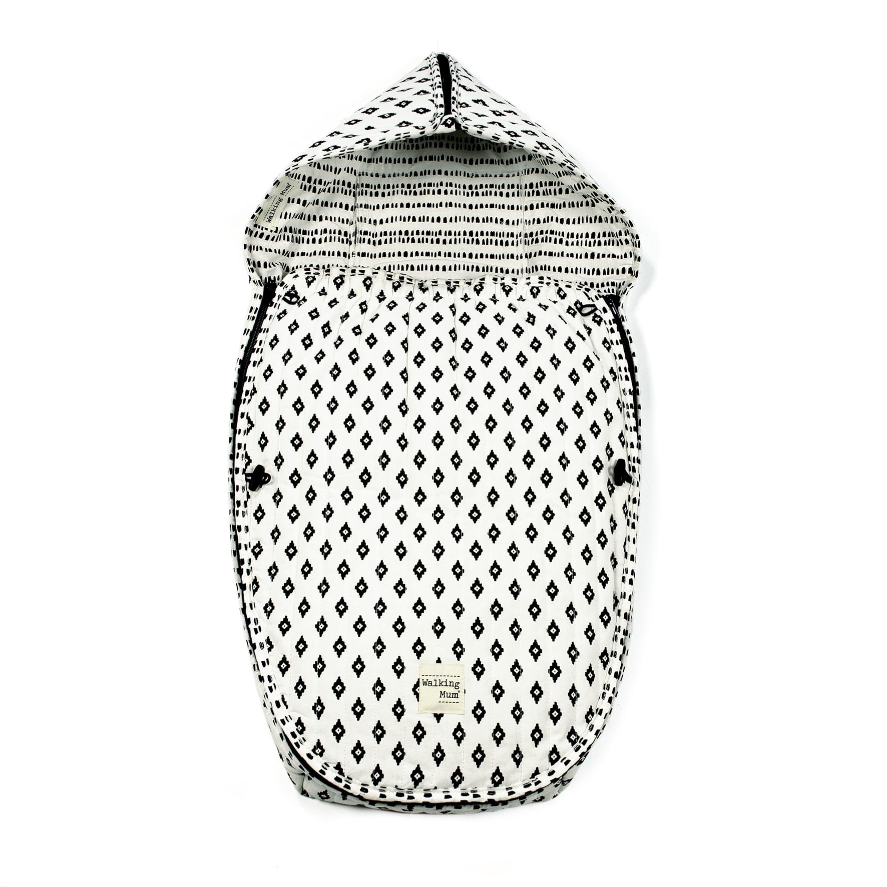 Mama Pato, tienda online de productos para bebés - Saco Universal Bohemia Walking Mum de color negro y blanco