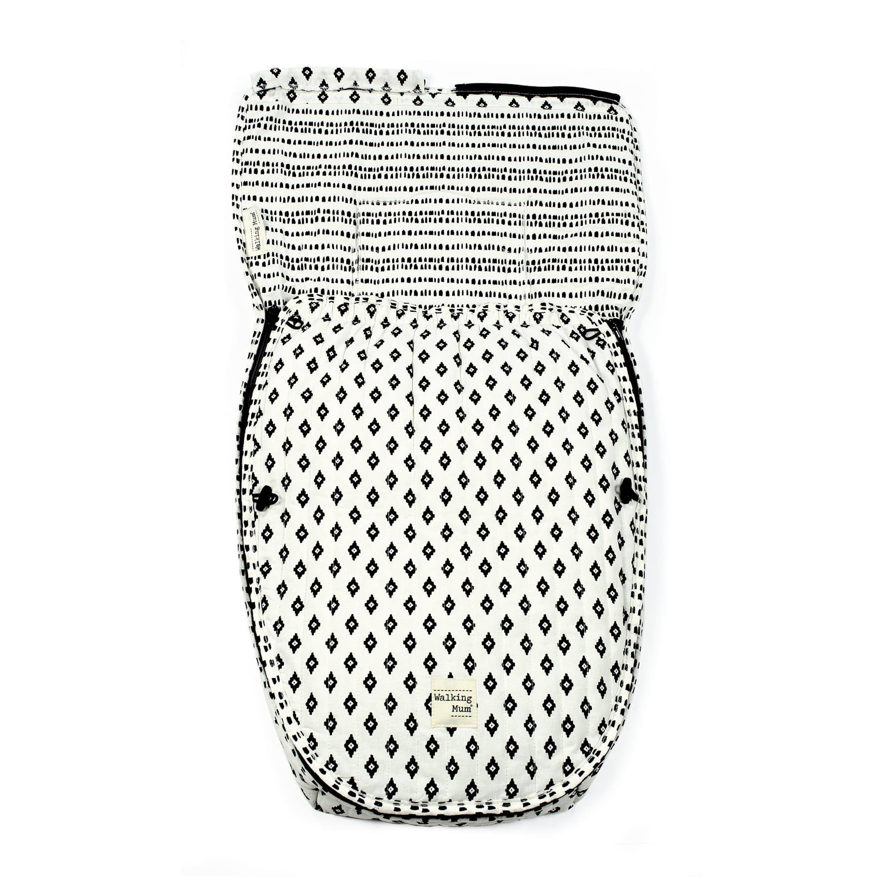 Mama Pato, tienda online de productos para bebés - Saco Universal Bohemia Walking Mum de color negro y blanco