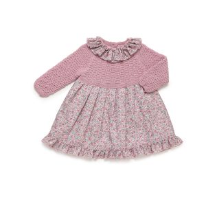 VESTIDO CUERPO PUNTO CUADRITOS FLORES 12 M