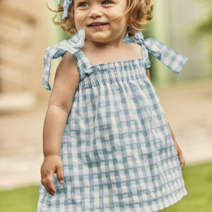 VESTIDO ENGOMADO CON BRAGA CUADROS AZUL TALLA 24 M